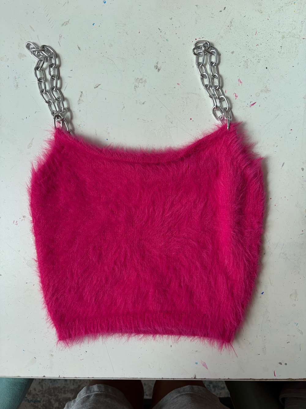 Faux Fur Hot Pink Chain Tanktop